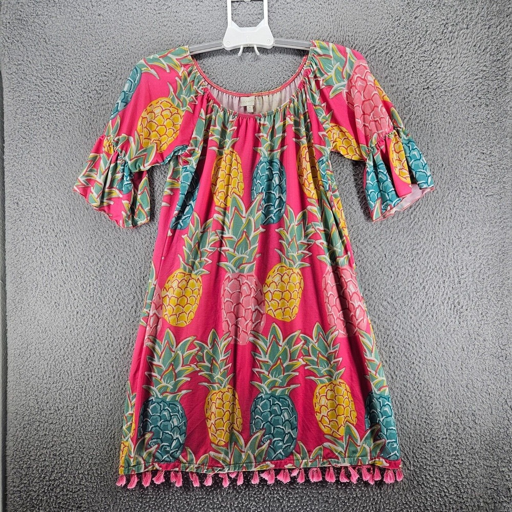Simply Southern Small Swing Fringe Dress Pineapple Tropical Pink Yellow Blue - S
